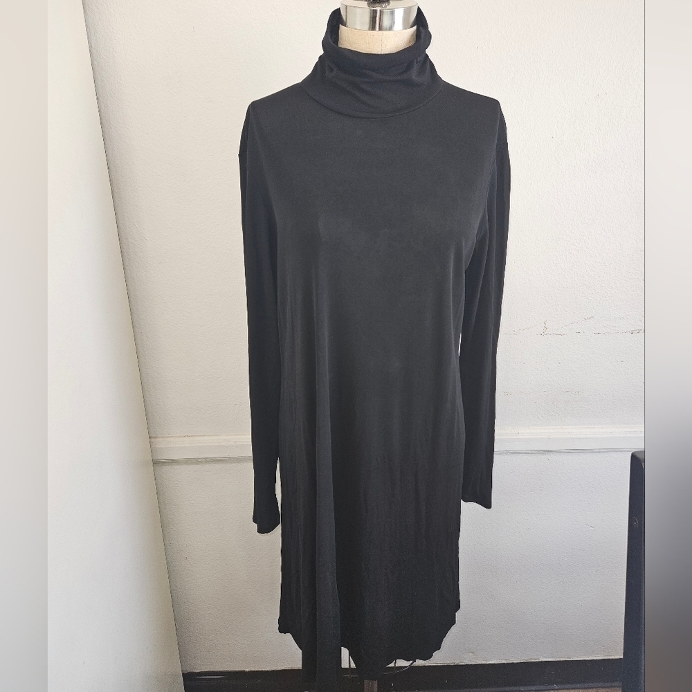 🌸 Eileen Fisher | 100% Silk Turtleneck Midi Dress, size L - Picture 3 of 10